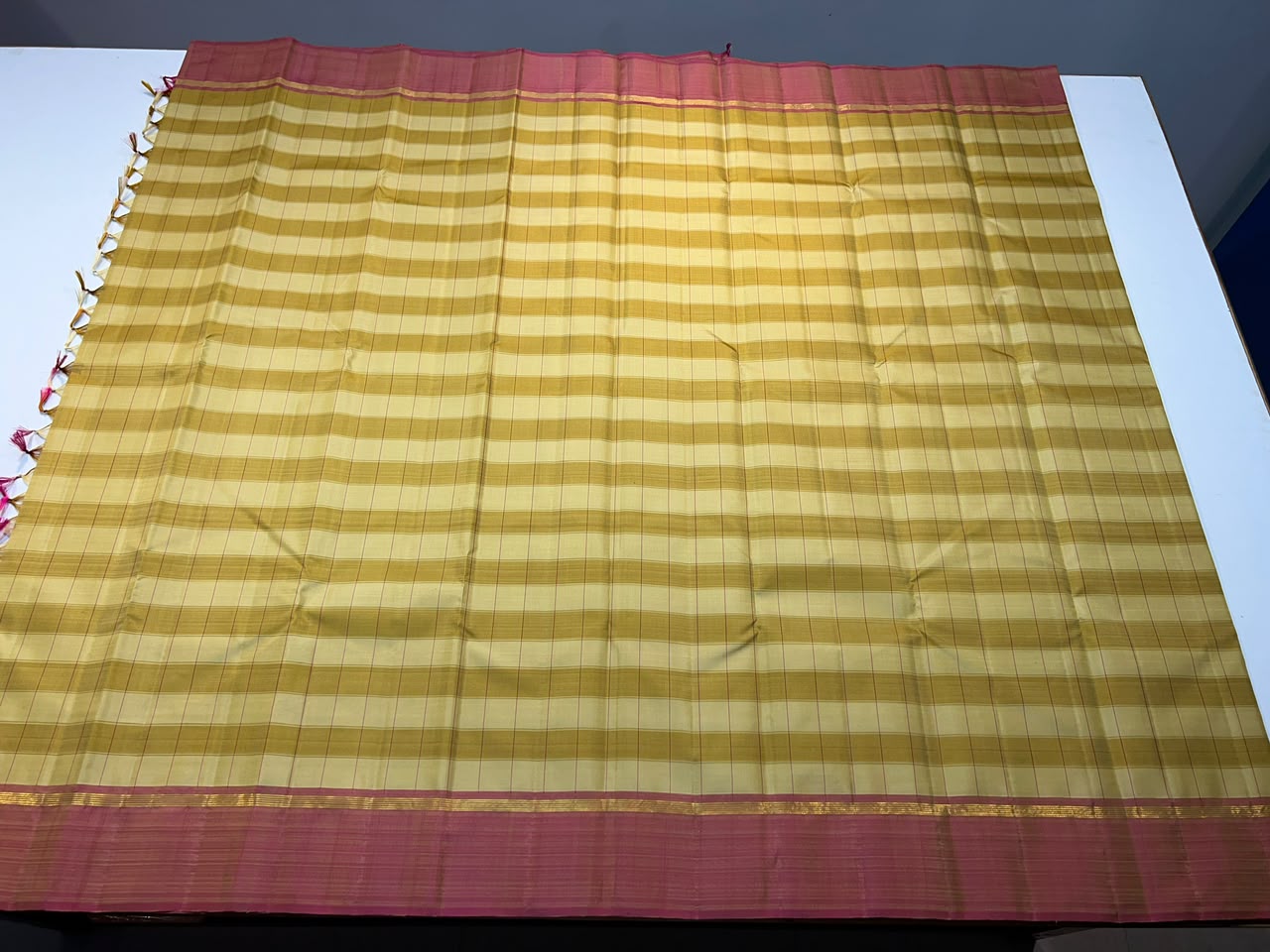 Golden Yellow with Magenta Pink Gold Zari Pure Kanchipuram Handloom Silk Saree